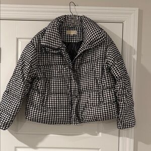 Michael Kors Black and White Houndstooth Puffer Jacket